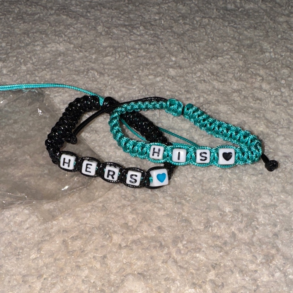 His and Hers Couple Bracelets- Black and Teal